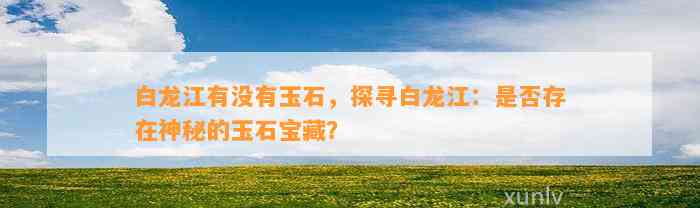 白龙江有不存在玉石，探寻白龙江：是不是存在神秘的玉石宝藏？