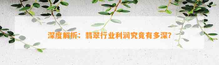 深度解析：翡翠行业利润究竟有多深？