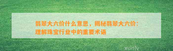 翡翠大六价什么意思，揭秘翡翠大六价：理解珠宝行业中的关键术语