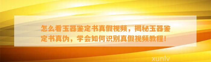 怎么看玉器鉴定书真假视频，揭秘玉器鉴定书真伪，学会怎样识别真假视频教程！