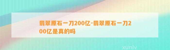 翡翠原石一刀200亿-翡翠原石一刀200亿是真的吗