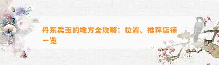 丹东卖玉的地方全攻略：位置、推荐店铺一览