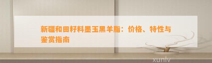 新疆和田籽料墨玉黑羊脂：价格、特性与鉴赏指南