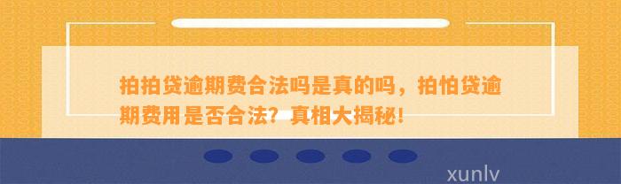 拍拍贷逾期费合法吗是真的吗，拍怕贷逾期费用是否合法？真相大揭秘！