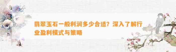 翡翠玉石一般利润多少合适？深入熟悉行业盈利模式与策略