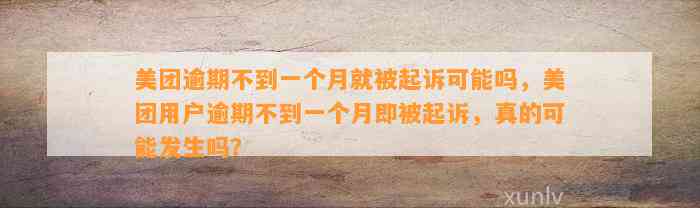 美团逾期不到一个月就被起诉可能吗，美团用户逾期不到一个月即被起诉，真的可能发生吗？