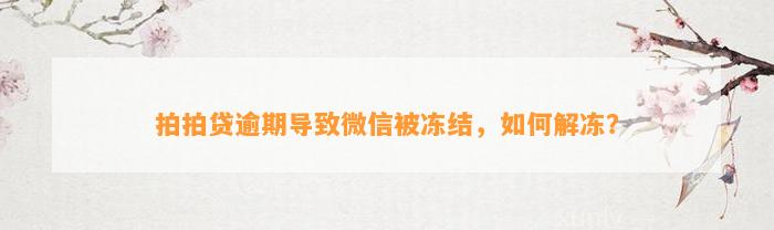 拍拍贷逾期导致微信被冻结，如何解冻？