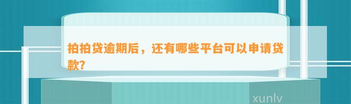 拍拍贷逾期后，还有哪些平台可以申请贷款？