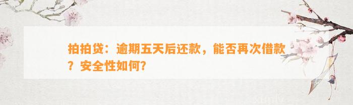 拍拍贷：逾期五天后还款，能否再次借款？安全性如何？