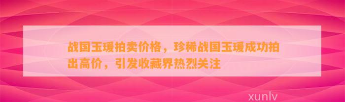 战国玉瑗拍卖价格，珍稀战国玉瑗成功拍出高价，引发收藏界热烈关注