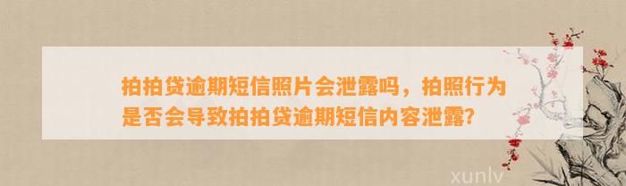 拍拍贷逾期短信照片会泄露吗，拍照行为是否会导致拍拍贷逾期短信内容泄露？