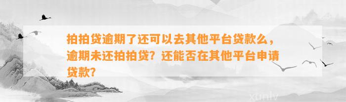 拍拍贷逾期了还可以去其他平台贷款么，逾期未还拍拍贷？还能否在其他平台申请贷款？