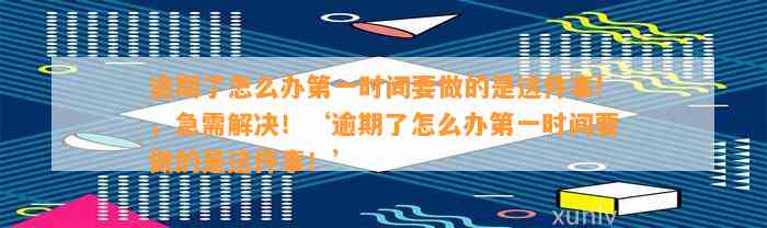 逾期了怎么办第一时间要做的是这件事!，急需解决！‘逾期了怎么办第一时间要做的是这件事！’