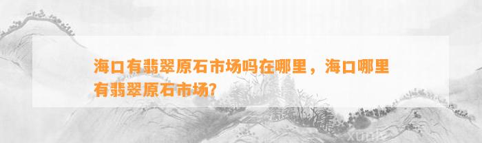 海口有翡翠原石市场吗在哪里，海口哪里有翡翠原石市场？