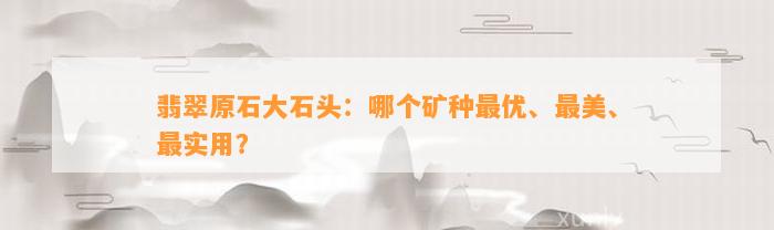 翡翠原石大石头：哪个矿种最优、最美、最实用？