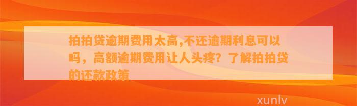 拍拍贷逾期费用太高,不还逾期利息可以吗，高额逾期费用让人头疼？了解拍拍贷的还款政策