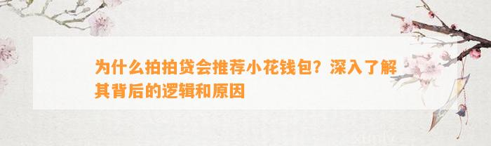 为什么拍拍贷会推荐小花钱包？深入了解其背后的逻辑和原因