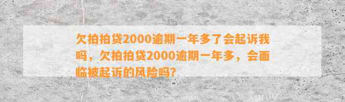 欠拍拍贷2000逾期一年多了会起诉我吗，欠拍拍贷2000逾期一年多，会面临被起诉的风险吗？