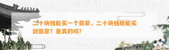 二十块钱能买一个翡翠，二十块钱就能买到翡翠？是真的吗？