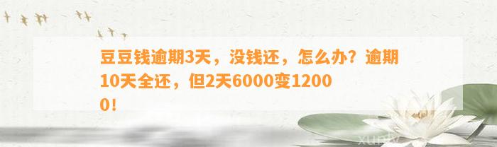 逾期3天，没钱还，怎么办？逾期10天全还，但2天6000变12000！