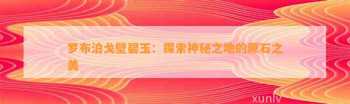 罗布泊戈壁碧玉：探索神秘之地的原石之美