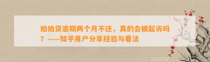 拍拍贷逾期两个月不还，真的会被起诉吗？——知乎用户分享经验与看法