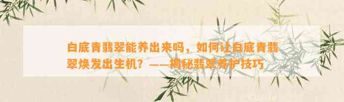 白底青翡翠能养出来吗，怎样让白底青翡翠焕发出生机？——揭秘翡翠养护技巧