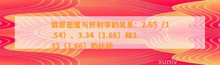 翡翠密度与折射率的关系：2.65（1.54）、3.34（1.66）和3.33（1.66）的比较