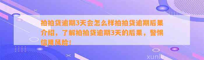 拍拍贷逾期3天会怎么样拍拍贷逾期后果介绍，了解拍拍贷逾期3天的后果，警惕信用风险！