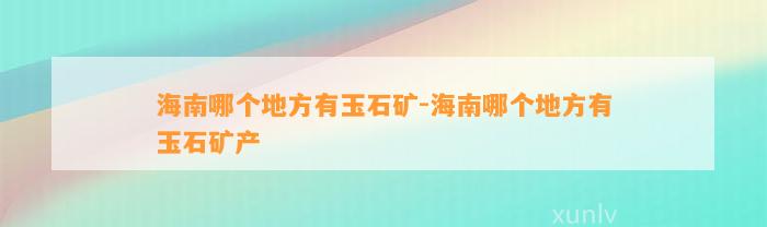 海南哪个地方有玉石矿-海南哪个地方有玉石矿产