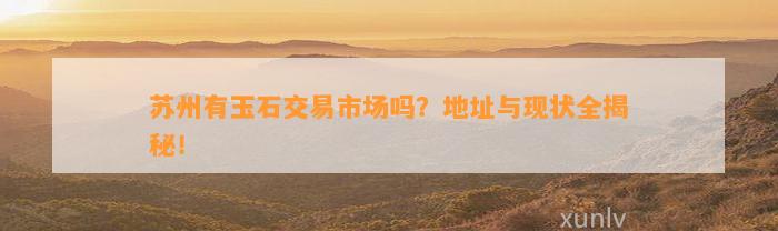 苏州有玉石交易市场吗？地址与现状全揭秘！