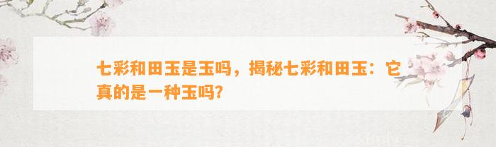 七彩和田玉是玉吗，揭秘七彩和田玉：它真的是一种玉吗？