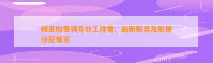 和田地委领导分工详情：最新职务及职责分配情况