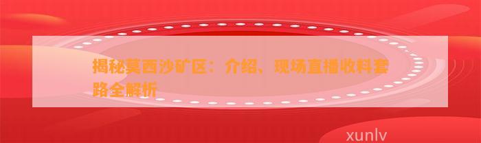 揭秘莫西沙矿区：介绍、现场直播收料套路全解析