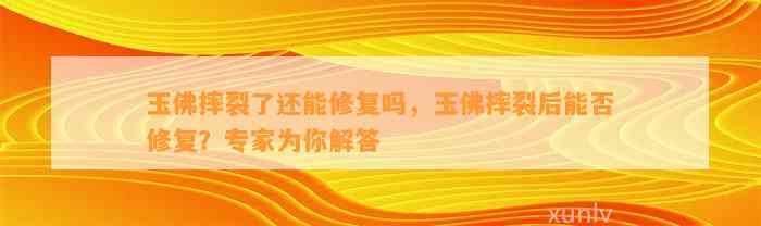 玉佛摔裂了还能修复吗，玉佛摔裂后能否修复？专家为你解答