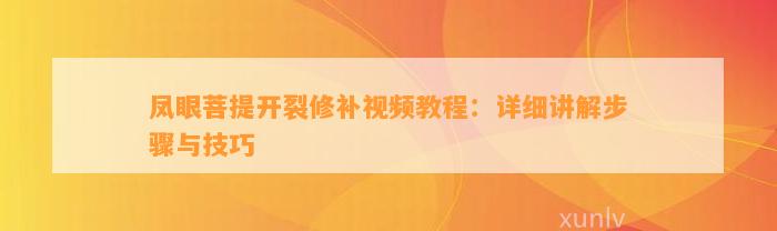 凤眼菩提开裂修补视频教程：详细讲解步骤与技巧