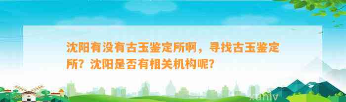 沈阳有不存在古玉鉴定所啊，寻找古玉鉴定所？沈阳是不是有相关机构呢？