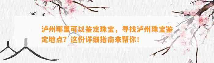 泸州哪里可以鉴定珠宝，寻找泸州珠宝鉴定地点？这份详细指南来帮你！