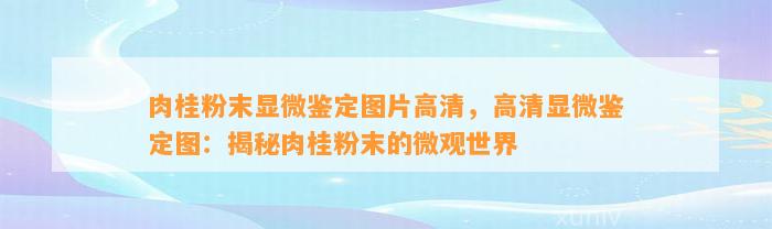 肉桂粉末显微鉴定图片高清，高清显微鉴定图：揭秘肉桂粉末的微观世界