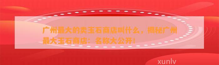 广州最大的卖玉石商店叫什么，揭秘广州最大玉石商店：名称大公开！