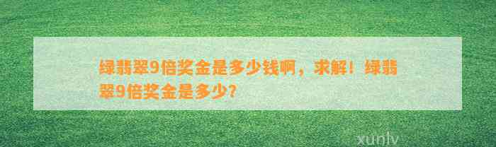 绿翡翠9倍奖金是多少钱啊，求解！绿翡翠9倍奖金是多少？