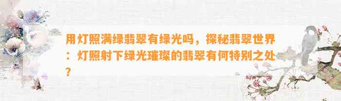 用灯照满绿翡翠有绿光吗，探秘翡翠世界：灯照射下绿光璀璨的翡翠有何特别之处？