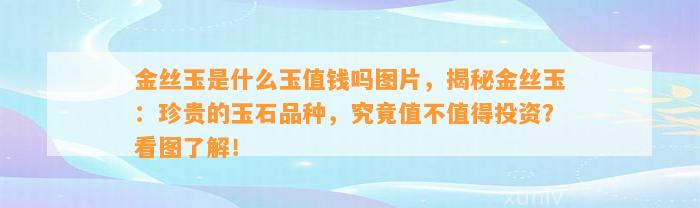 金丝玉是什么玉值钱吗图片，揭秘金丝玉：珍贵的玉石品种，究竟值不值得投资？看图熟悉！