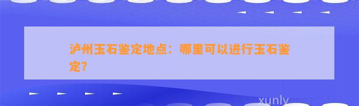 泸州玉石鉴定地点：哪里可以实施玉石鉴定？