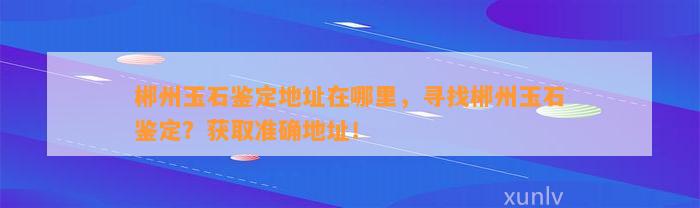 郴州玉石鉴定地址在哪里，寻找郴州玉石鉴定？获取准确地址！