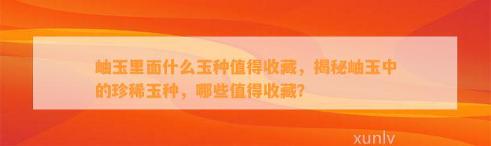 岫玉里面什么玉种值得收藏，揭秘岫玉中的珍稀玉种，哪些值得收藏？