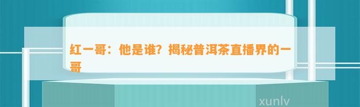 红一哥：他是谁？揭秘普洱茶直播界的一哥