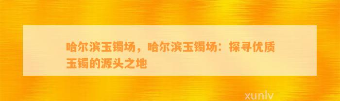 哈尔滨玉镯场，哈尔滨玉镯场：探寻优质玉镯的源头之地