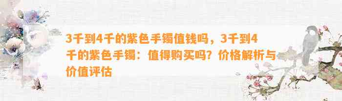 3千到4千的紫色手镯值钱吗，3千到4千的紫色手镯：值得购买吗？价格解析与价值评估