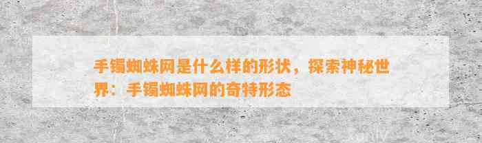 手镯蜘蛛网是什么样的形状，探索神秘世界：手镯蜘蛛网的奇特形态